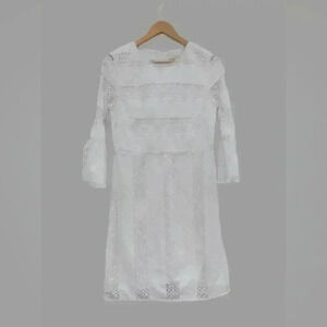 Loft Anne Taylor Women's Midi Eyelet  White Lace Dress With Belle Sleeves Sz.Med